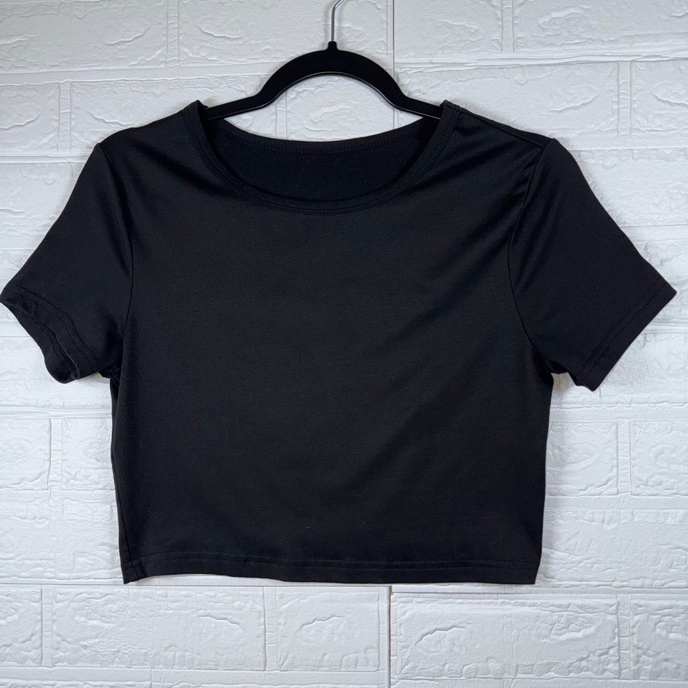 Crop Top Women Small Black Short Sleeve Basic Minimalist Casual